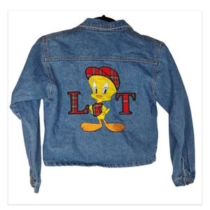 vintage 90s Looney Tunes kids embroidered denim jacket size 12 youth
